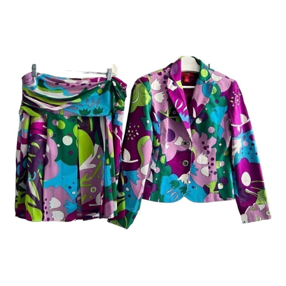 LATINA LIFE Blazer And Skirt Abstract Pop Art Multicolor, Size Jacket 8 Skirt 14